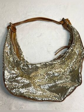 Vintage Jana Feifer Iconic Gold Mesh Sequin Chainmail Hobo Sling Bag